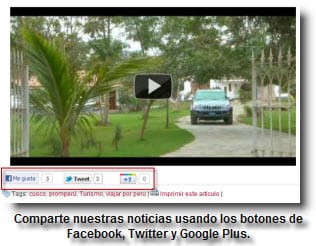 Comparte las noticias en Facebook, Twitter y Google Plus (+1) Ayúdanos a compartir con más personas nuestras noticias - Usa las redes sociales