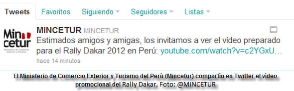 El Mincetur compartió esta mañana un vídeo sobre el Rally Dakar 