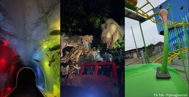 Imagen de la zona de acuario, de dinosaurios y de juegos del Parque de la Imaginación en San Miguel