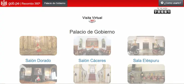 Web para la visita virtual a Palacio de Gobierno del Perú.