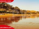 Orilla con palmeras en la playa de Máncora, en Piura